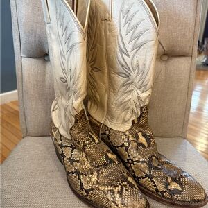 Dan Post Snakeskin Cowboy Boots with Cream Leather Size 11